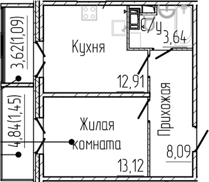 1-комнатная квартира 40.3 м², 3/8 эт., ЖК «SERTOLOVO PARK»